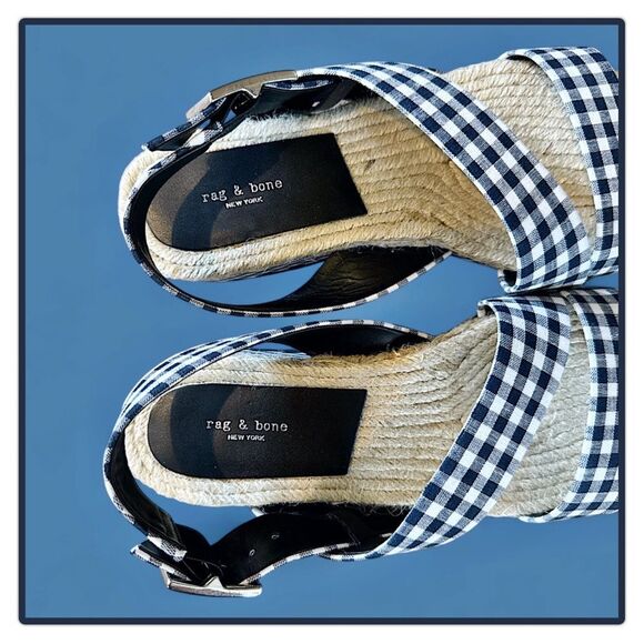 Rag & Bone Megan Platform Sandals Espadrilles Navy Gingham - Picture 9 of 16